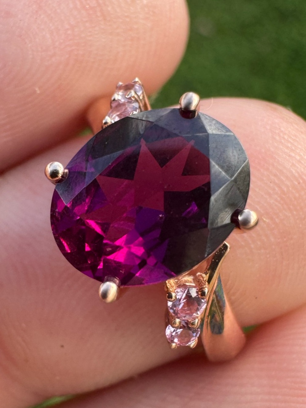 Solid 10k rose gold 2.60Ctw genuine grape garnet/pink sapphire